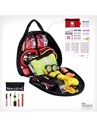 Thrive Roadside Assistance Auto Kit de emergencia + Kit de primeros auxilios   Bolsa triangular   Contiene cables de puente, herramientas, triángulo de seguridad reflectante y mucho más. Accesorio ideal para el invierno para tu coche, camión, camping