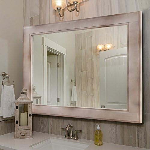 Rustic Reclaimed Wood Wall Mirror 36 x 30 inches Large Wall Mount Stained Mirror Home Décor (Burlywood)