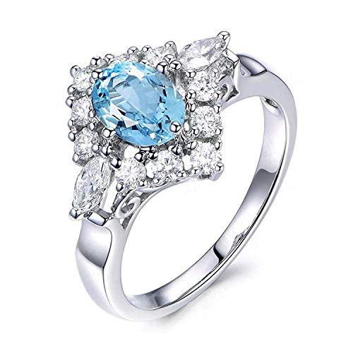 AMDXD Jewelry 925 Sterling Silver Wedding Rings for Women Blue Oval Cut Topaz Diamond Ring Size 5.5