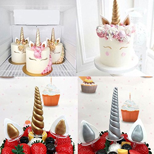 5 pack silicon Unicorn Cake Topper Molds for baking cake decoration Horn Ears and Eyelash Set ,pink