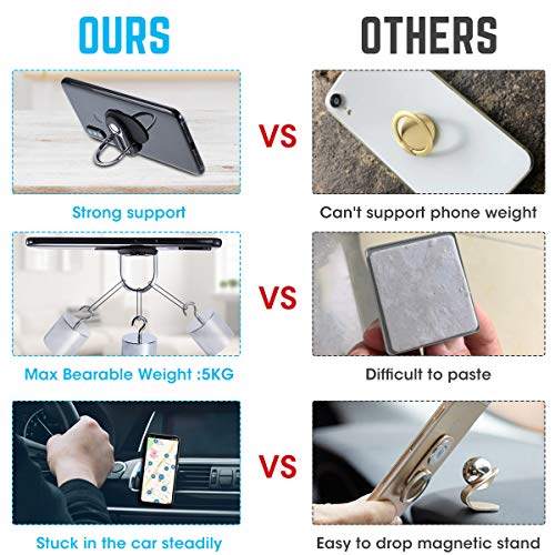 Cell Phone Ring Holder Stand, 3 in 1 Multipurpose Mobile Phone Bracket, Phone Metal Ring Holder use for Universal Car Air Vent, 360°Rotation & 90°Flip (2 Pack - Black)