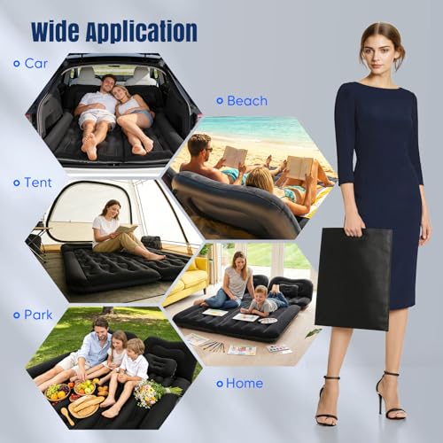 Inflatable Car Mattress, Camping SUV Mattress for Boot and Rear Bench, 12V Pump Included + 2 Pillows, 2 Fillers, Soft Waterproof Flocked Surface, Suitable for Car RV MPV Van