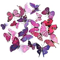 ElecMotive 24 Pcs 3D Butterfly New Home Decoration DIY Removable 3D Vivid Special Man-made Lively Butterfly Art DIY Decor Wall Stickers for Wall Decor Home Decor Wall Art Kids Room Bedroom Decor Living Room Decor (12 Purple + 12 Rose)