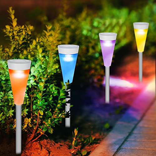 Dynaming 10 Pack Solar Pathway Lights Outdoor, Solar Powered Auto On/Off Christmas Colorful Decorative Lights, Waterproof Landscape Lights for Lawn Patio Yard Walkway Deck Driveway, RGB Color Changing