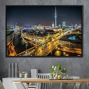 signwin Framed Canvas Wall Art City Illuminations Aerial...