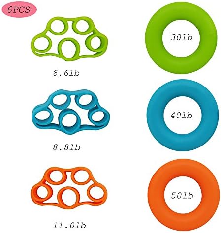 Kulussy Finger Stretcher Hand Resistance Bands Hand Extensor Exerciser Hand Grip Strengthener Strength Trainer Gripper Set for Arthritis Carpal Tunnel Exercise Guitar and Rock Climbing 6pcs