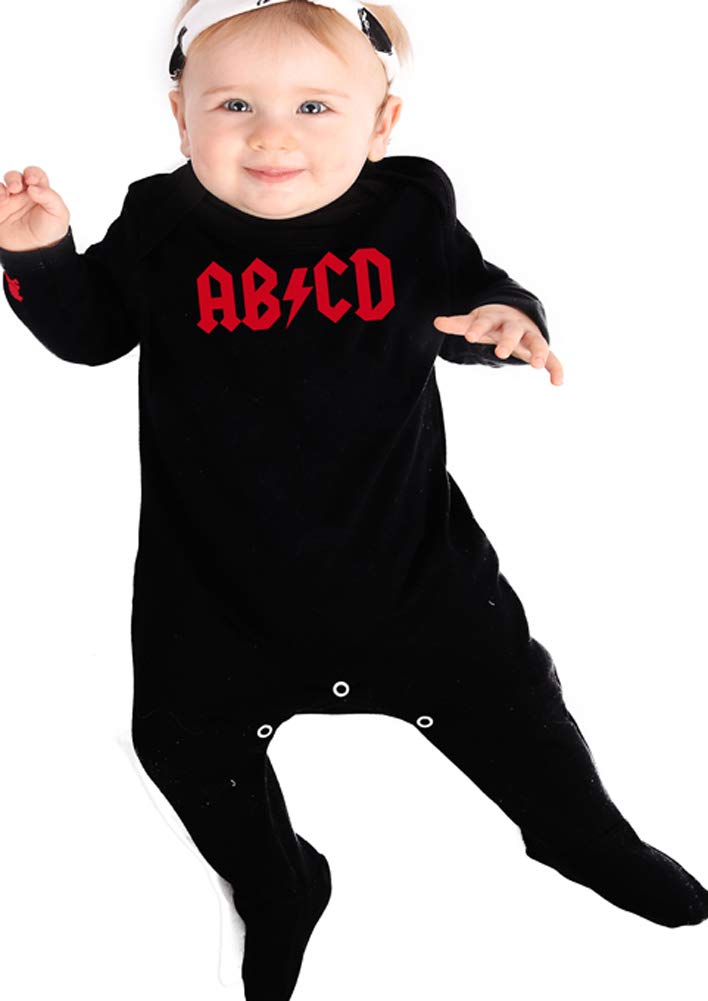 Baby Moo's Rock N ROLL Baby Sleepsuit for Boys or Girls | New Cool AB/CD Rock Band Inspired Metal Baby Romper Outfit - Ideal Baby Shower, Newborn Clothes or New Parents Gift UK (0-3 Months) Black