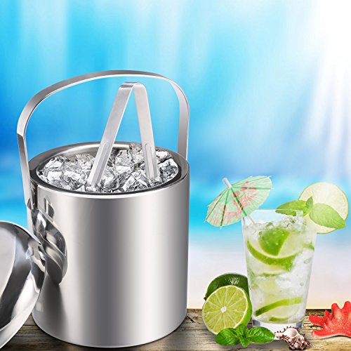 Ice Bucket, Xuliyme Stainless Steel Double Wall with Lid and Ice Tongs, Insulated Ice Bucket Stainless Steel Ice Bucket, 1.2 L - Thumbnail 3