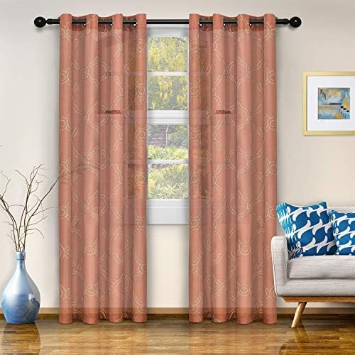 GoLinens Luxury Semi-Sheer Embroidered Moroccan Curtain Panels Rust / 52"X96"