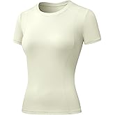 LEICHR Women's Compression Shirts Short Sleeve Crewneck Athletic Nylon Workout Tops Yoga Gym Quick Dry Tee Shirts