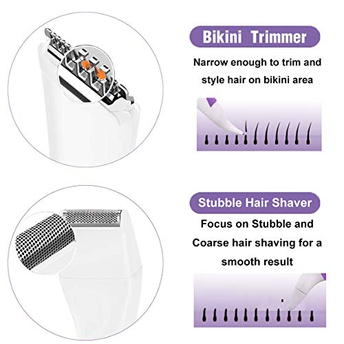 Bikini Trimmer for Women Electric Hair Shaver 2 IN 1 Cordless Ladies Shaver Foil Razor Female Hair Removal Groomer, Waterproof Wet & Dry for Bikini Line Area-Purple - Thumbnail 2