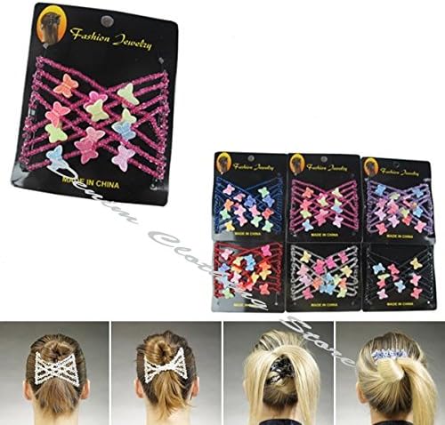 6pcs Woman Colorful Butterfly Stretchy Beaded Magic Hair Combs Double Clips Lot