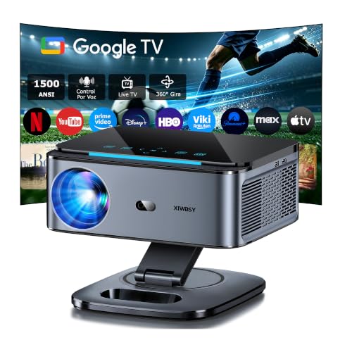 Projector 4K 【FIFA World Cup/1500 ANSI/Google TV】 XIWBSY Projector Voice Control, Autofokus, GTV Projector 38000 Lumens, Official Apps/Live TV, Bluetooth Projector for Home Theater