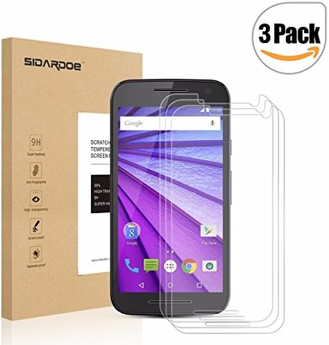 [3-Pack] Moto G (3rd Gen) Screen Protector, SIDARDOE Tempered Glass Screen Protector for Motorola Moto G 3rd Generation, HD Ultra Clear, 0.26mm, 9H Anti-Scratch, Anti-Fingerprint