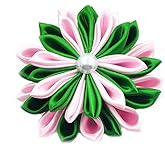 Pink and Green Kanzashi Style, Pearl Center 3" Sorority Paraphernalia Brooch Pin for Women Greek, AKA Sorority Inspired for D9 Events, Conferences, Luncheons , Pink and Green Kanzashi Style, Pearl Center