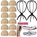 Moshina 12 Pack Breathable Stocking Nylon Wig Caps for Women Men(Neutral Nude Beige) Each Paper Board Contains 2 Wig Caps and 2 Portable Wig Stand Holder-Hairpieces Stable Display Tool