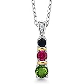 Gem Stone King 925 Silver and 10K Yellow Gold Round Green Tourmaline Red Created Ruby and Black Onyx Pendant Necklace For Women (0.60 Cttw, Gemstone October Birthstone, with 18 Inch Chain)