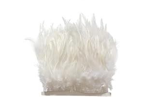 LONDGEN Rooster Hackle Feather Fringe Trim for Dress Decoration and Sewing Accessories Pack of 2 Yards (White, 2 Yards)