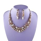 Youfir Austrian Crystal Rhinestone Bridal Wedding Necklace and Earrings Jewelry Sets for Women