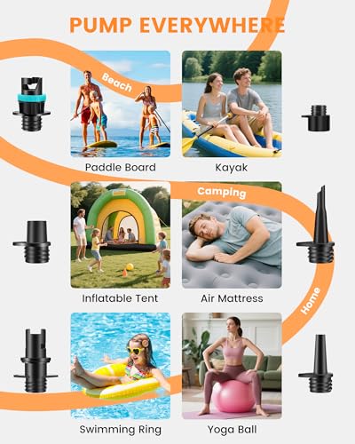 Electric Paddle Board Pump Portable Rechargeable -20PSI 13500mAh Battery (USB C) SUP Air Pump with Dual Stage Inflation & Deflation, Auto-Off for Stand up Paddle Board, Kayaks, Tents & Inflatables