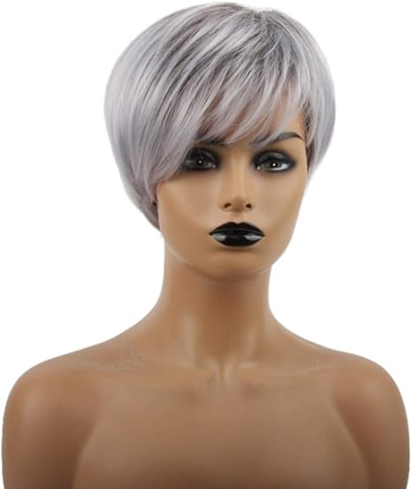 Amazon Co Jp Yf 女性のショートヘアふわふわストレートヘアショートウィッグナチュラルシルバーグレーと並ん前髪ウィッグ女性 8 5インチ ホーム キッチン