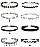 FIBO STEEL 6-9PCS Womens Black Velvet Choker Necklace for Women Girls Lace Choker Tattoo Necklace