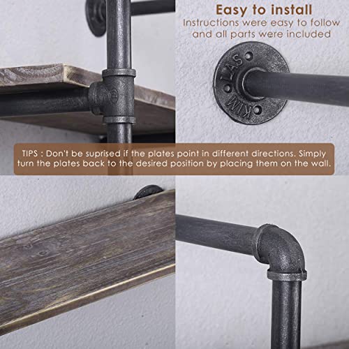 GWH (3 Tier 48in) Industrial Pipe Shelving, Industrial Floating