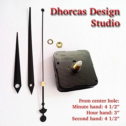 Dhorcas (#06) 1/2" Threaded Motor and Black 4 1/2" Hands, Quartz Clock Movement Kit for Replacement