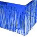 Leegleri 2 Pack Blue Metallic Foil Fringe Table Skirt Plastic Tinsel Tale Skirt Garland Banner for Parade Floats Mardi Gras Party Decoration（L108 in*H 29in）