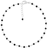 QNAVIC Anklet for Women Silver Plated Rosary Chain Ankle Bracelet for Her Natural Beads Stone Dainty Boho Handmade Summer Jewelry 9+1.5 inch Christmas Gifts