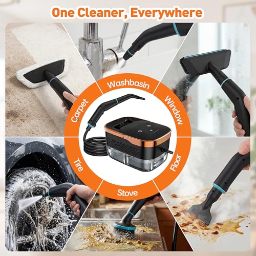 Steam Cleaner, Portable Handheld Steamer for Cleaning with 17pcs Accessories, 6-Level Adjustable & 15s Heat-Up, High Pressure Steam Cleaner for Kitchen, Floor, Tile, Dirt, Grout, Grease, Car Detailing