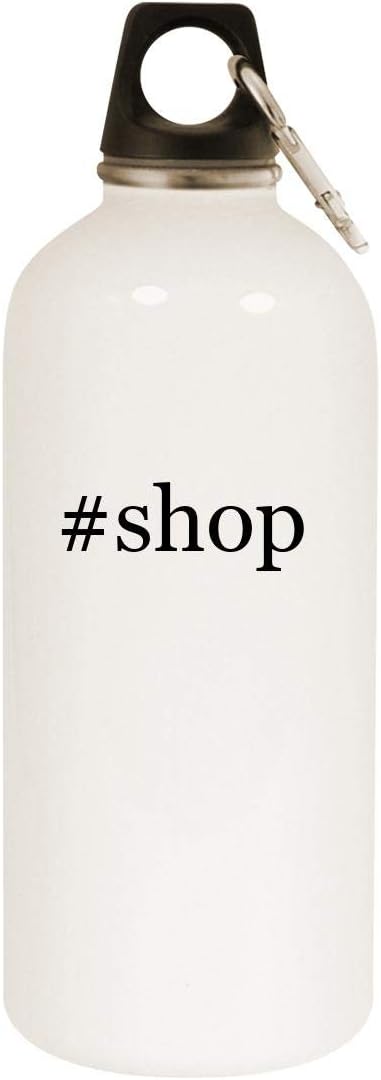 #shop - 20oz Hashtag Stainless Steel White Water Bottle with Carabiner, White