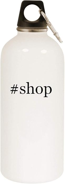 #shop - 20oz Hashtag Stainless Steel White Water Bottle with Carabiner, White