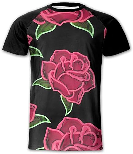 Bright Rose Men Beautiful Short Sleeve Baseball Tshirt Comfortable 3D Printed Raglan Short Sleeve Shirt For Play Baseball,Play Basketball,Any Occasion
