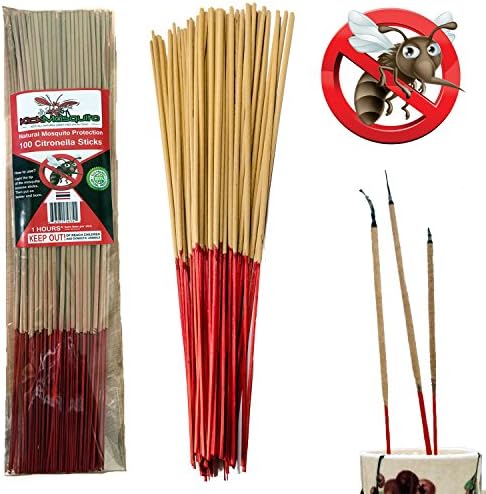 Kick Mosquito Repellent Sticks Citronella Lemongrass - 15" Insect Repellent Incense Sticks - 100% Natural - Burn 1 Hour Each - 100 Hours Protect Home Baby Kids Backyard Outdoor Garden (Pack of 100)