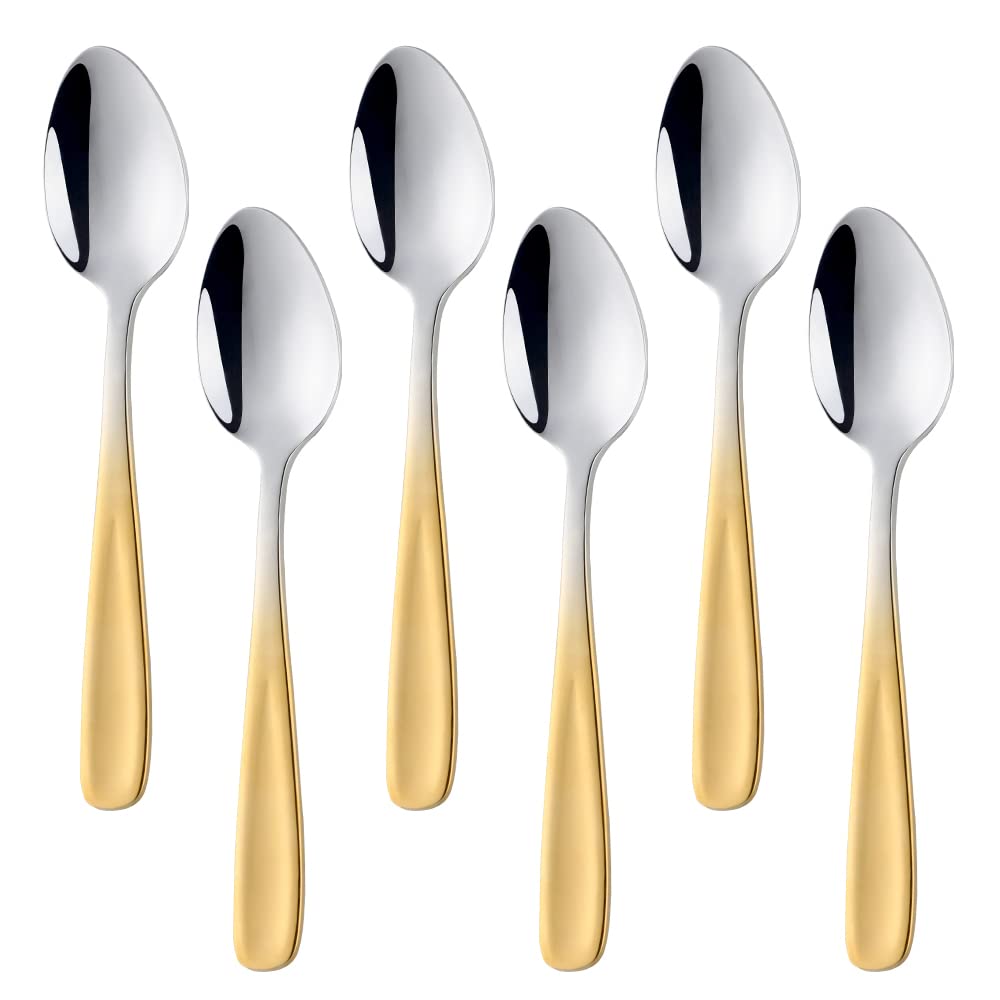 BISDARUN 8-Piece Coffee Spoon Set Stainless Steel Gradient Gold Teaspoon Mocha Spoon Dessert Spoon 13.5CM(5.3 Inch)
