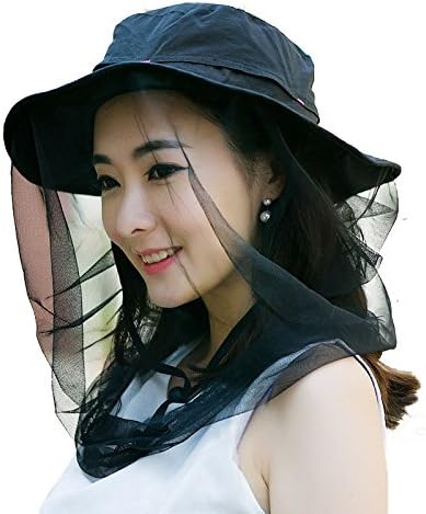 Enkrio Outdoor Sun Hat Flap Hats UPF 50+ 360 Degree Solar Protection Sun Cap with Neck Face Mesh Mask Caps Anti-mosquito Hat Wide Brim for Women (Black)