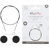 KnitPro 360&deg; Nylon Coated Stainless Steel Black Silver Swivel Cable | 8"/ 20cm (to Make 16"/ 40cm IC Needle)