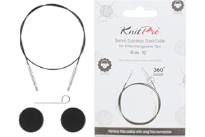 KnitPro 360° Nylon Coated Stainless Steel Black Silver Swivel Cable | 8"/ 20cm (to Make 16"/ 40cm IC Needle)