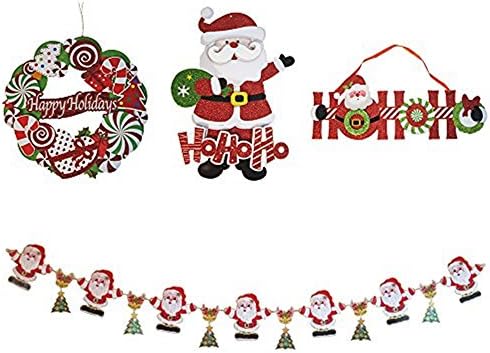 Native Spring Christmas 3D Hanging Decorations Best Value Holiday Decor Bundles (4-Pack - Wreath, Santa Claus, Ho Ho Ho, Santa-Tree Banner)