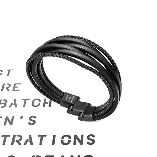 murtoo Leather Bracelet For Man-Clasp Cowhide Braided Multi-layer Wrap Mens Bracelet, (Black New,8.7'')
