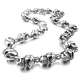 INBLUE Men's Large Heavy Stainless Steel Necklace Chain Link Silver Tone Black Skull
