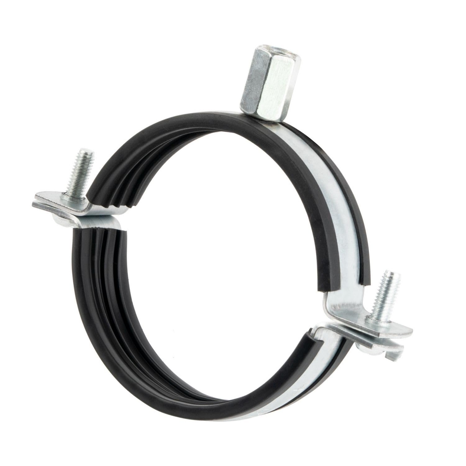 1pcs, Duct Clamp 80mm / 3 inch Bracket with Rubber Gasket, M8/M10 Thread, Steel Pipe Hanger 3 inch for Spiral Duct, Ventilation Pipe, Downpipe, Pipe Holder Wall or Ceiling Mount, by Steinberg14