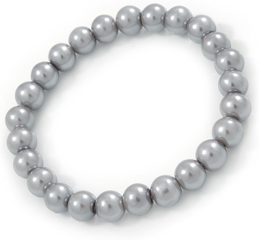 Avalaya 8mm Grey Pearl Style Single Strand Bead Flex Bracelet - 18cm L