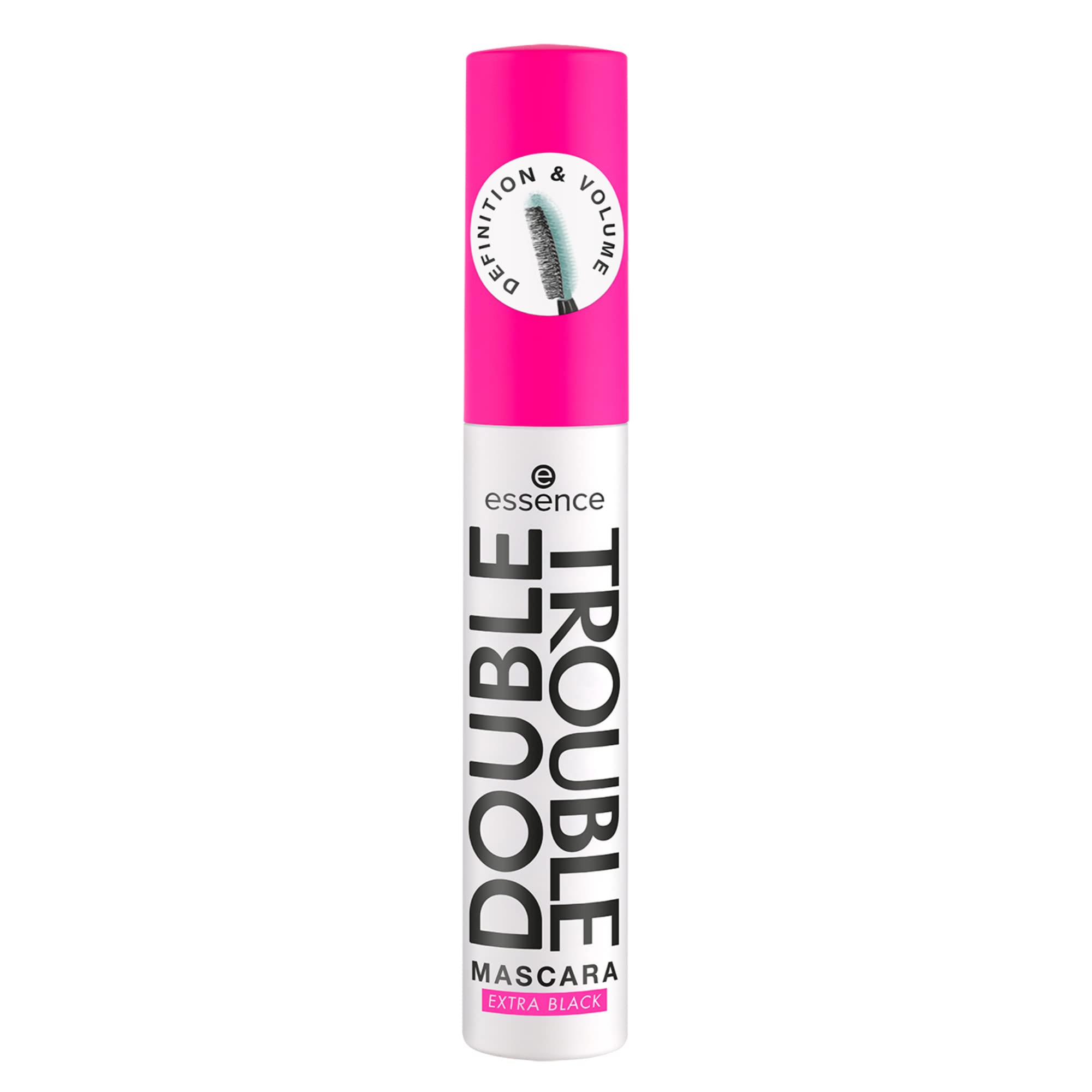 Essence Double Trouble Mascara Extra Black, Long-Lasting, Volumizing, Vibrant, Intense, Vegan, No Microplastic Particles, Nanoparticles Free, No Perfume, Pack of 12 ml