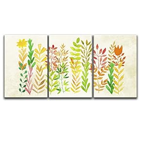3 Panel Watercolor Style Colorful Leaves x 3 Panels