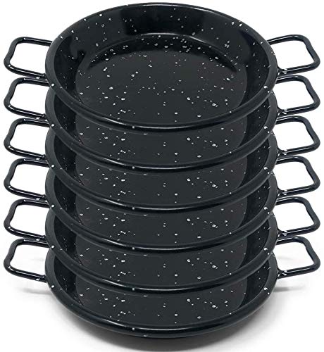 Menax - Set of 6 Mini Paella Pan - Enamelled Vitrified Steel Non Stick Mini Paella Pan - 10 cm