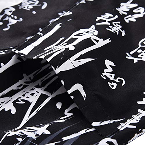 Men Japanese Yukata Coat Kimono Outwear Vintage Casual Top Black Dragon