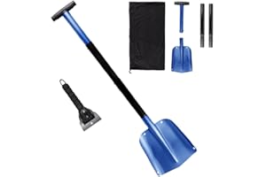 Collapsible 4-in-1 Aluminum Compact Snow Shovel + Ice Scrapper,Portable Aluminium Shovel,Snow Sand Mud Removal Tool in Winter