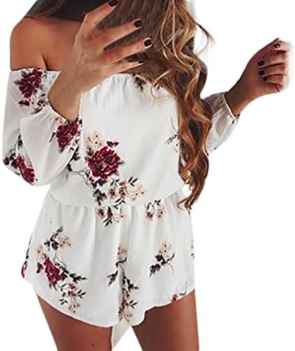 Taore Sexy Women V-Neck Floral Casual Jumpsuit Playsuit Rompers Trousers Mini Dress (XS, White)